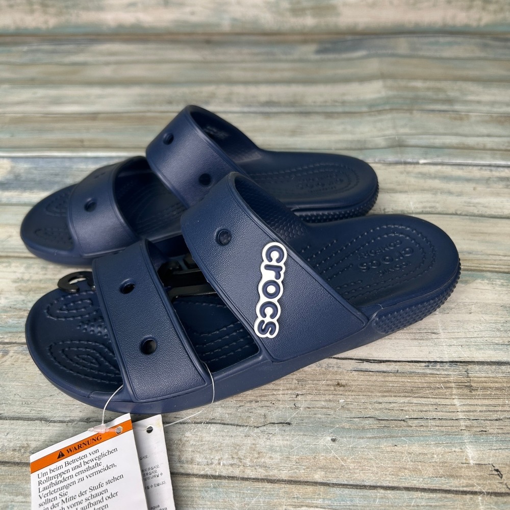 Crocs‎ Classic Two-Strap Sandals Slide Women's 4 Mens 2 Unisex Navy Blue Comfort